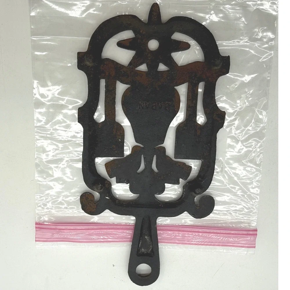 Vintage Cast Iron Trivet Heart Birds Star Design Black Metal Japan Wall Decor